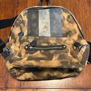 Vintage Ghurka  canvas camo with leather accent backpack